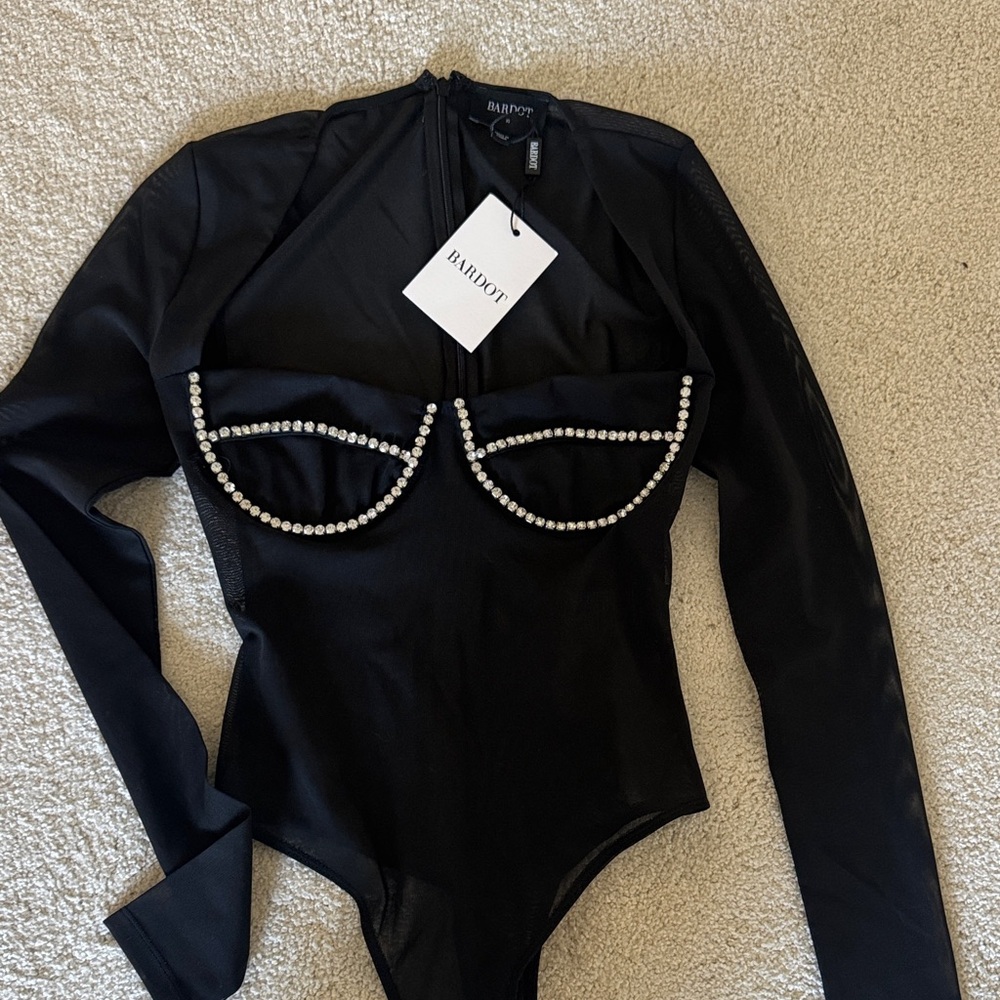 Bardot Black Bodysuit with rhinestone Accents